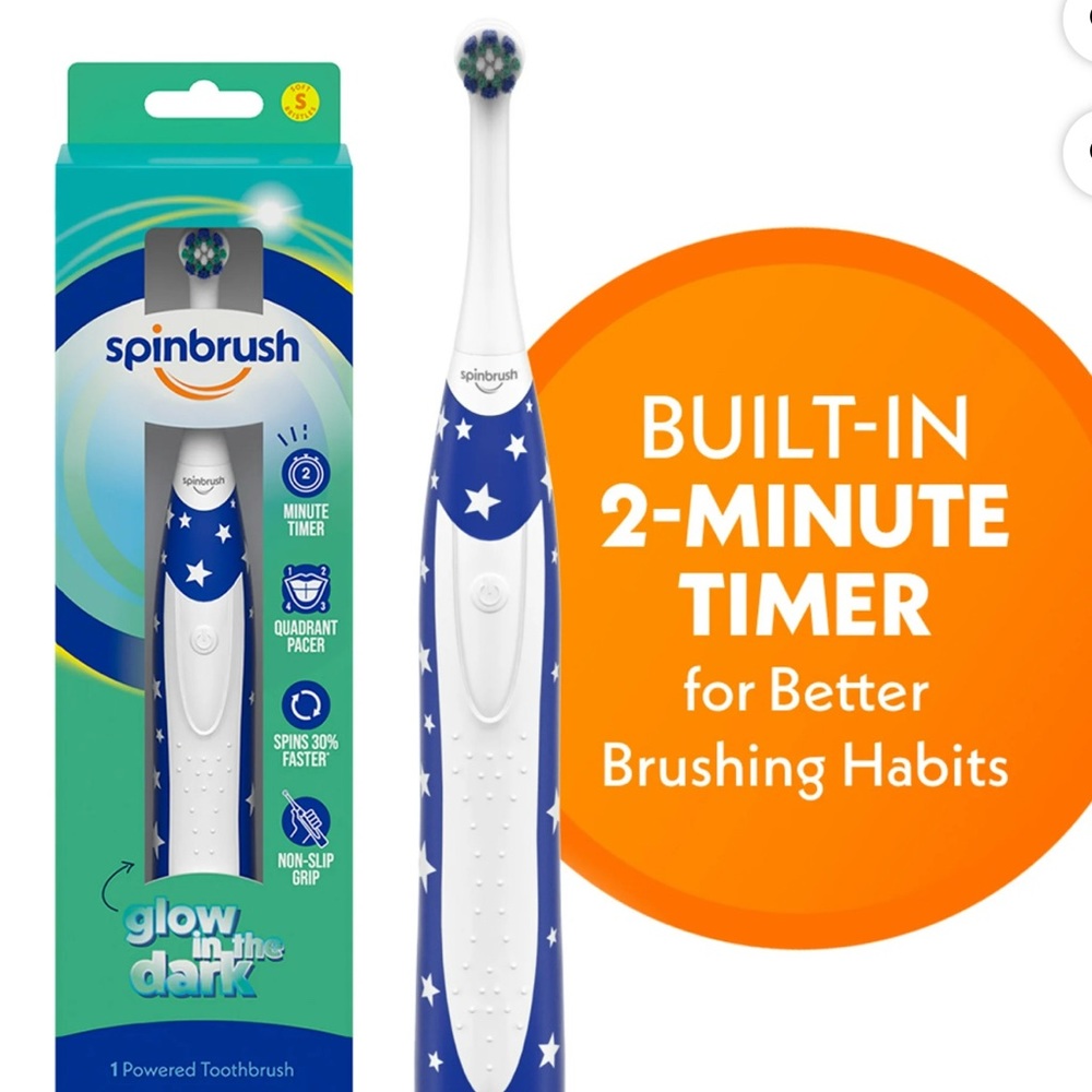 Spinbrush Kids Electric Toothbrush, Glow-In-The-Dark, Battery-Powered, Ages 3+